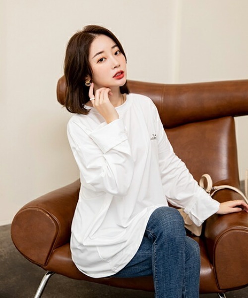 maison de LATIR(メゾンドラティール)の「ラフ感が可愛い長袖Tシャツ(Tシャツ/カットソー・レディース・ブラック/ホワイト・M/L/XL)」の5枚目の写真