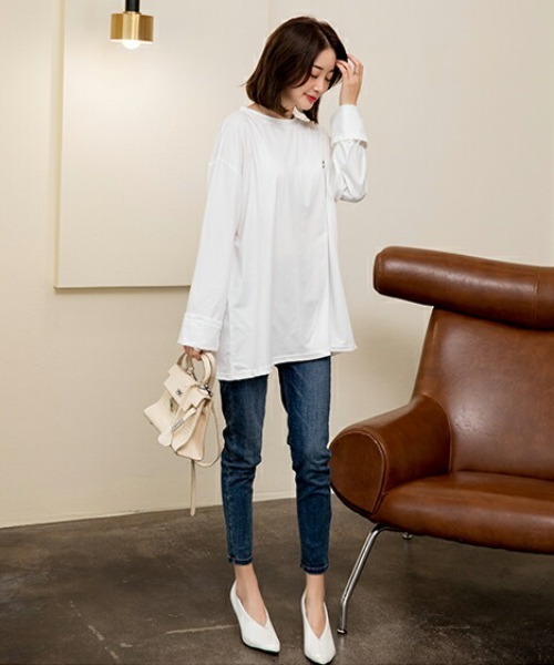 maison de LATIR(メゾンドラティール)の「ラフ感が可愛い長袖Tシャツ(Tシャツ/カットソー・レディース・ブラック/ホワイト・M/L/XL)」の11枚目の写真