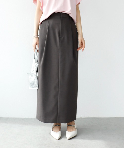 Jines（ジネス）の「ツイミーツイル タックペンシルスカート【セットアップ可】（スカート・レディース・チャコールグレー/ベージュ/モカ・38）」の2枚目の写真