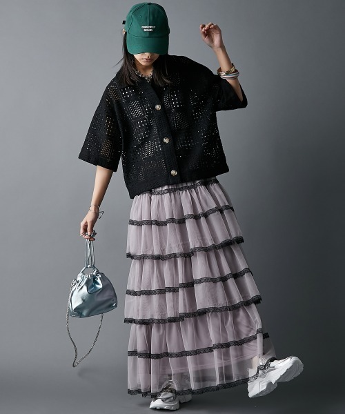 GEVS.（ジェイヴィス）の「チュールティアードマキシスカート＜大きいサイズ有＞GEVS.（スカート・レディース・アイボリー/グレイッシュベージュ・L/M/5L/4L/3L/LL）」の3枚目の写真