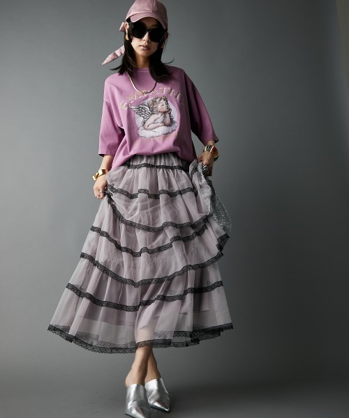 GEVS.（ジェイヴィス）の「チュールティアードマキシスカート＜大きいサイズ有＞GEVS.（スカート・レディース・アイボリー/グレイッシュベージュ・L/M/5L/4L/3L/LL）」の7枚目の写真