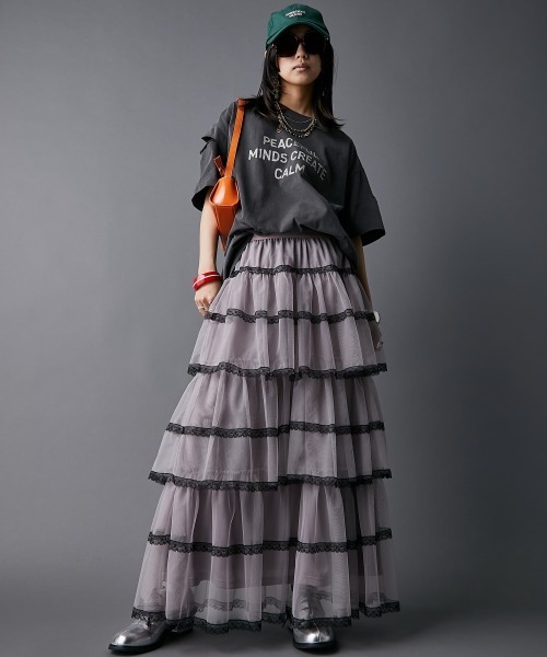 GEVS.（ジェイヴィス）の「チュールティアードマキシスカート＜大きいサイズ有＞GEVS.（スカート・レディース・アイボリー/グレイッシュベージュ・L/M/5L/4L/3L/LL）」の9枚目の写真
