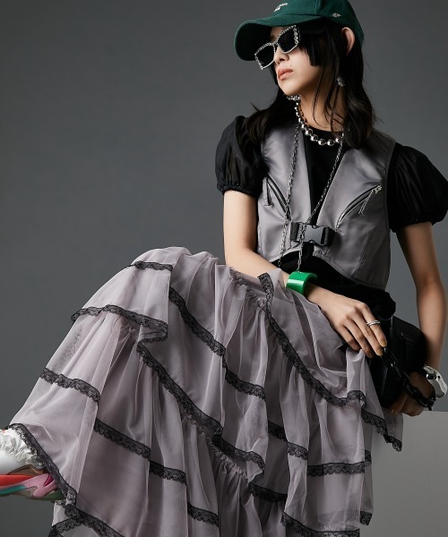 GEVS.（ジェイヴィス）の「チュールティアードマキシスカート＜大きいサイズ有＞GEVS.（スカート・レディース・アイボリー/グレイッシュベージュ・L/M/5L/4L/3L/LL）」の10枚目の写真