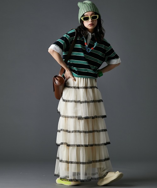 GEVS.（ジェイヴィス）の「チュールティアードマキシスカート＜大きいサイズ有＞GEVS.（スカート・レディース・アイボリー/グレイッシュベージュ・L/M/5L/4L/3L/LL）」の12枚目の写真