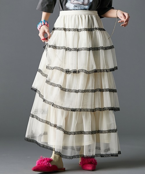 GEVS.（ジェイヴィス）の「チュールティアードマキシスカート＜大きいサイズ有＞GEVS.（スカート・レディース・アイボリー/グレイッシュベージュ・L/M/5L/4L/3L/LL）」の22枚目の写真