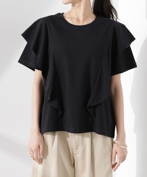 NANO universe（ナノユニバース）の「ラッフルデザインTシャツ（Tシャツ/カットソー・レディース・ブラック/ホワイト/ピンク・FREE）」の19枚目の写真