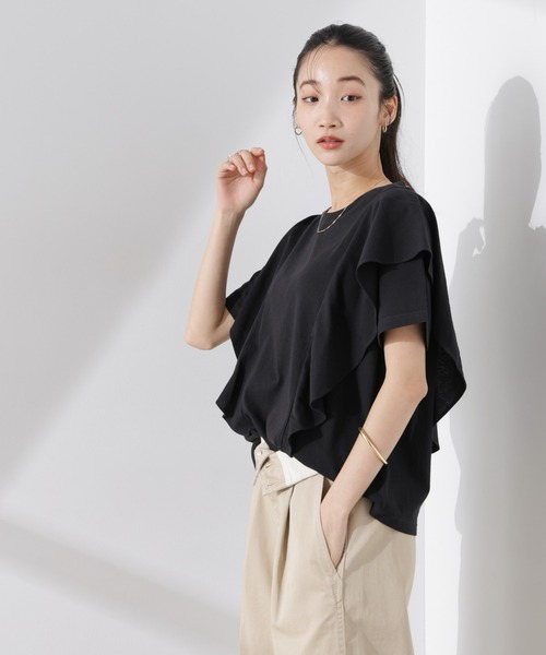 NANO universe（ナノユニバース）の「ラッフルデザインTシャツ（Tシャツ/カットソー・レディース・ブラック/ホワイト/ピンク・FREE）」の14枚目の写真