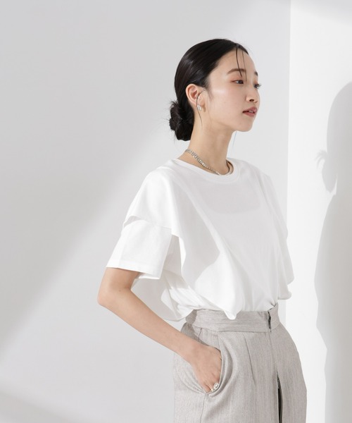 NANO universe（ナノユニバース）の「ラッフルデザインTシャツ（Tシャツ/カットソー・レディース・ブラック/ホワイト/ピンク・FREE）」の6枚目の写真