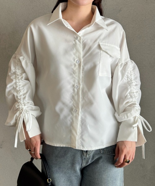 efill（エフィル）の「ギャザー スリーブ フリル シャツ（シャツ/ブラウス・レディース・ホワイト・FREE）」の3枚目の写真