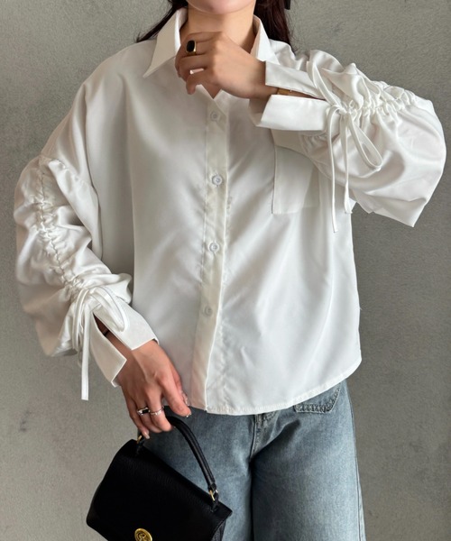 efill（エフィル）の「ギャザー スリーブ フリル シャツ（シャツ/ブラウス・レディース・ホワイト・FREE）」の5枚目の写真