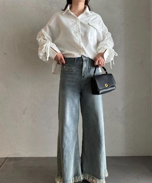 efill（エフィル）の「ギャザー スリーブ フリル シャツ（シャツ/ブラウス・レディース・ホワイト・FREE）」の15枚目の写真