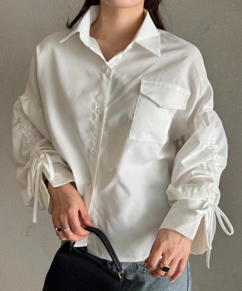 efill（エフィル）の「ギャザー スリーブ フリル シャツ（シャツ/ブラウス・レディース・ホワイト・FREE）」の7枚目の写真