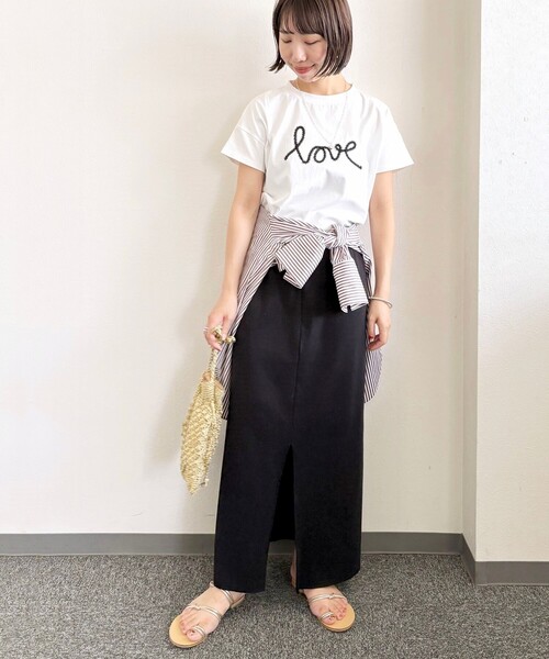 SHIPS（シップス）の「【WEB限定】ファンシー コード 刺繍 ロゴ TEE（Tシャツ/カットソー・レディース・ネイビー/レッド/オフホワイト/ダークグレー/ストーン・ONE SIZE）」の7枚目の写真