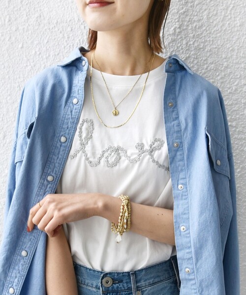 SHIPS（シップス）の「【WEB限定】ファンシー コード 刺繍 ロゴ TEE（Tシャツ/カットソー・レディース・ネイビー/レッド/オフホワイト/ダークグレー/ストーン・ONE SIZE）」の13枚目の写真