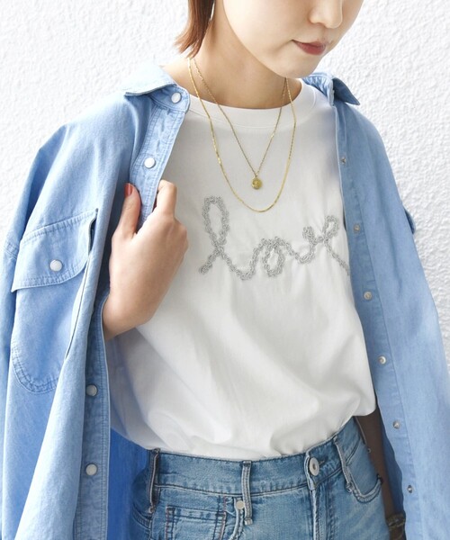 SHIPS（シップス）の「【WEB限定】ファンシー コード 刺繍 ロゴ TEE（Tシャツ/カットソー・レディース・ネイビー/レッド/オフホワイト/ダークグレー/ストーン・ONE SIZE）」の15枚目の写真