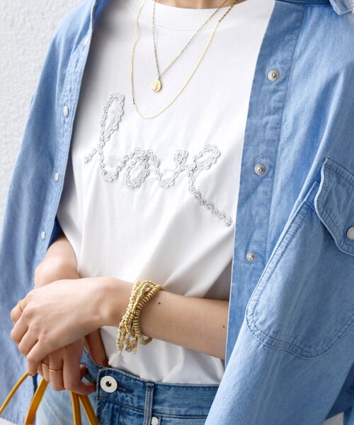 SHIPS（シップス）の「【WEB限定】ファンシー コード 刺繍 ロゴ TEE（Tシャツ/カットソー・レディース・ネイビー/レッド/オフホワイト/ダークグレー/ストーン・ONE SIZE）」の16枚目の写真