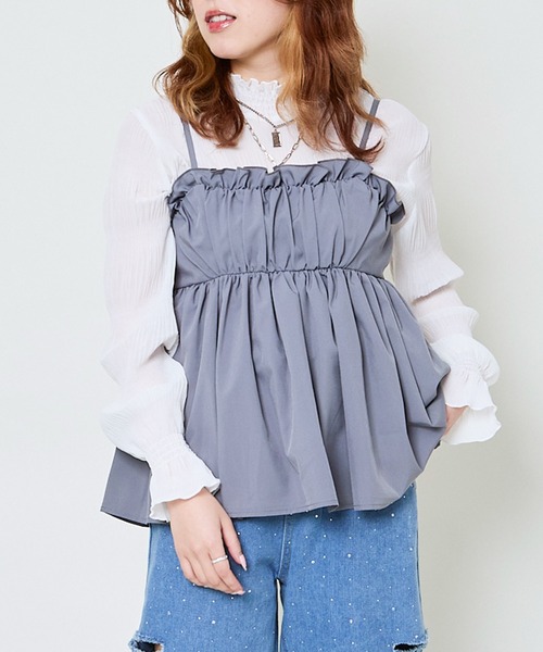 GORGE（ゴージ）の「《フリル×シアー素材》レディース シャーリングブラウス ハイネック長袖 春秋対応（シャツ/ブラウス・レディース・ブラック/オフホワイト/ブラウン/チャコール・F）」の5枚目の写真