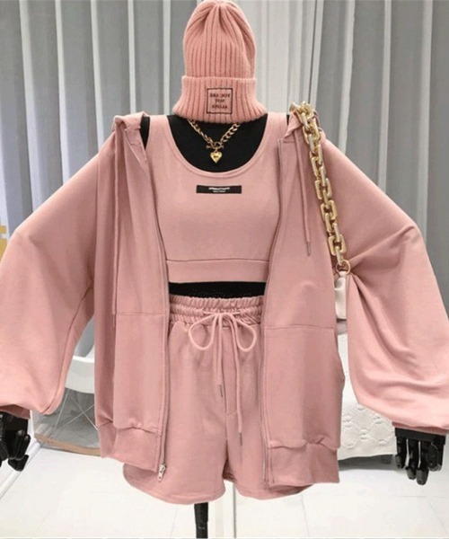 セール】ZIPパーカー&ショートパンツ&タンクトップSET