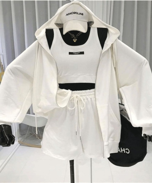 ZIPパーカー&ショートパンツ&タンクトップSET（セットアップ