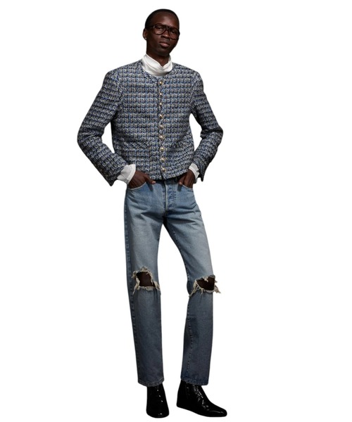Tweed No Collar Cropped Militaly Jacket ツイードノーカラー