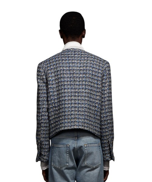 Tweed No Collar Cropped Militaly Jacket ツイードノーカラー