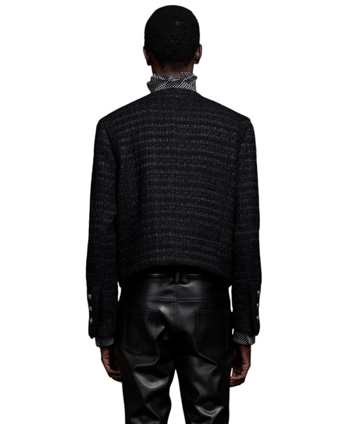Tweed No Collar Cropped Militaly Jacket ツイードノーカラー