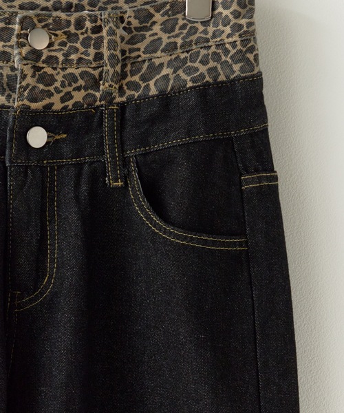 BLANK　（ブランク）の「Fake two-piece Leopard Highwaist Denim / フェイクツーピース レオパード ハイウエストデニム（デニムパンツ・レディース・レオパード・FREE）」の2枚目の写真