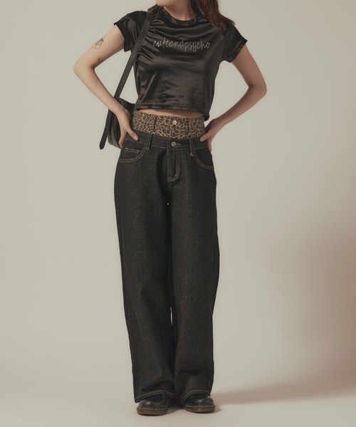 BLANK　（ブランク）の「Fake two-piece Leopard Highwaist Denim / フェイクツーピース レオパード ハイウエストデニム（デニムパンツ・レディース・レオパード・FREE）」の14枚目の写真