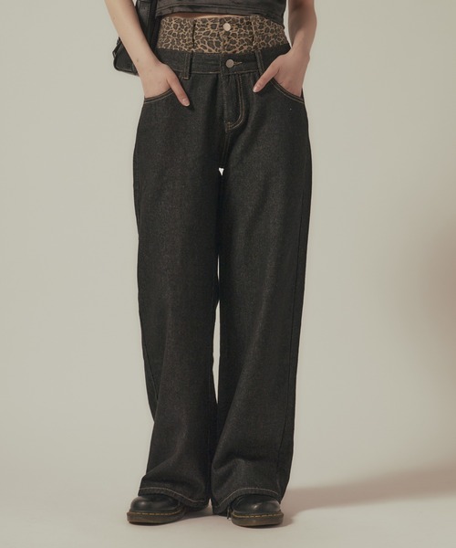 BLANK　（ブランク）の「Fake two-piece Leopard Highwaist Denim / フェイクツーピース レオパード ハイウエストデニム（デニムパンツ・レディース・レオパード・FREE）」の11枚目の写真