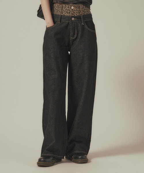 BLANK　（ブランク）の「Fake two-piece Leopard Highwaist Denim / フェイクツーピース レオパード ハイウエストデニム（デニムパンツ・レディース・レオパード・FREE）」の16枚目の写真