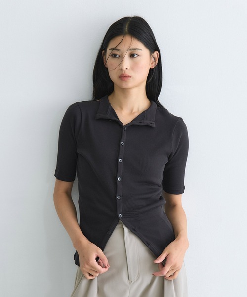 UNITED TOKYO トップス ブラウス 黒 シンプル 半端丈 新品 2way】ソフトタッチハーフスリーブトップス｜細見え/ウォッシャブル