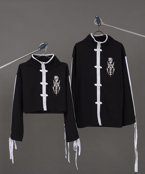 Revo.（レボ）の「【丈が選べる2サイズ】チャイナ釦 T/C ポンチ フルジップ トップス 袖ライン リボン（Tシャツ/カットソー・レディース・ホワイト×ブラック/ブラック×パープル/ブラック×ホワイト・S/FREE）」の17枚目の写真