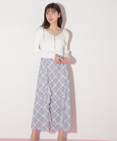 JILL by JILL STUART(ジルバイジルスチュアート)の「◇ショートカーデ・ラッフルキャミワンピセット(ワンピース・レディース・ホワイト/レッド・FREE)」の4枚目の写真