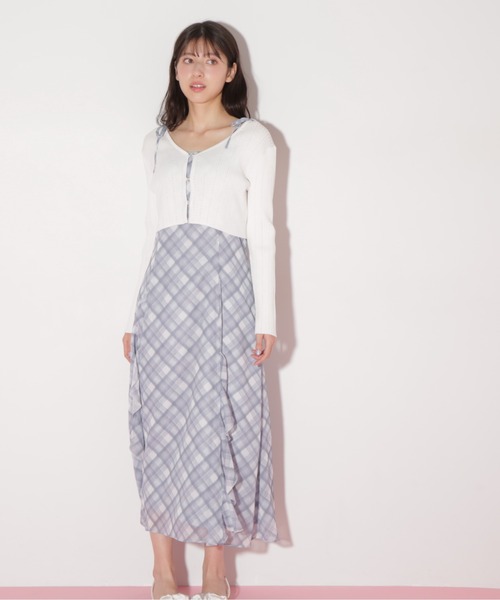 JILL by JILL STUART(ジルバイジルスチュアート)の「◇ショートカーデ・ラッフルキャミワンピセット(ワンピース・レディース・ホワイト/レッド・FREE)」の3枚目の写真