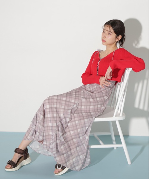 JILL by JILL STUART(ジルバイジルスチュアート)の「◇ショートカーデ・ラッフルキャミワンピセット(ワンピース・レディース・ホワイト/レッド・FREE)」の7枚目の写真