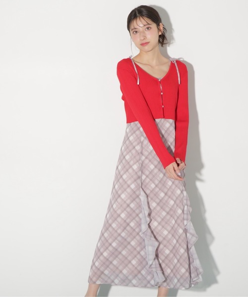 JILL by JILL STUART(ジルバイジルスチュアート)の「◇ショートカーデ・ラッフルキャミワンピセット(ワンピース・レディース・ホワイト/レッド・FREE)」の9枚目の写真