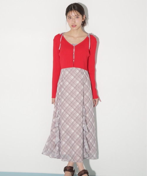 JILL by JILL STUART(ジルバイジルスチュアート)の「◇ショートカーデ・ラッフルキャミワンピセット(ワンピース・レディース・ホワイト/レッド・FREE)」の11枚目の写真