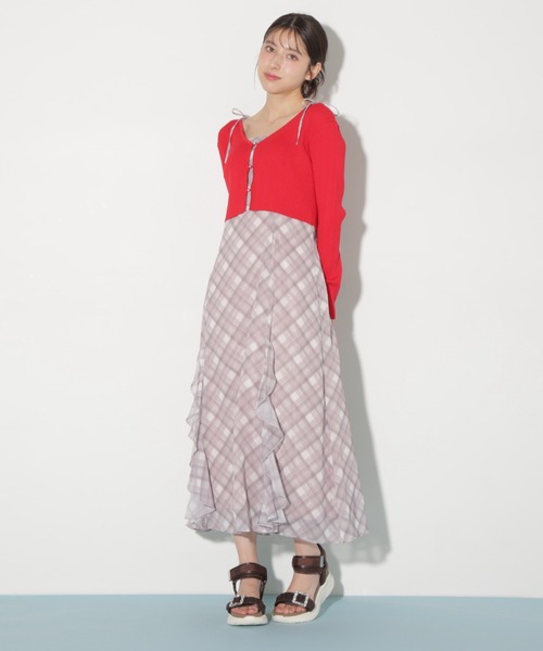 JILL by JILL STUART(ジルバイジルスチュアート)の「◇ショートカーデ・ラッフルキャミワンピセット(ワンピース・レディース・ホワイト/レッド・FREE)」の14枚目の写真