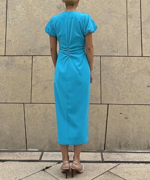JENNE(ジェンヌ)の「パールボタンギャザータイトワンピース(ワンピース・レディース・ブラック/ターコイズブルー・SMALL/LARGE/MEDIUM)」の15枚目の写真