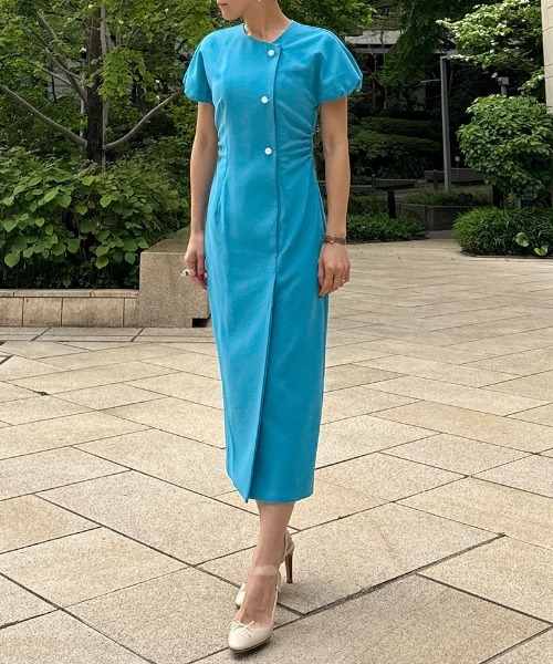 JENNE(ジェンヌ)の「パールボタンギャザータイトワンピース(ワンピース・レディース・ブラック/ターコイズブルー・SMALL/LARGE/MEDIUM)」の20枚目の写真