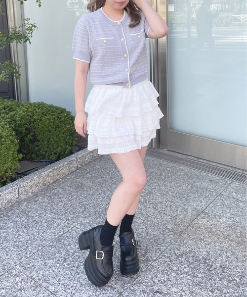 abc une face(アーベーセーアンフェイス)の「ツイード半袖カーディガン(カーディガン/ボレロ・レディース・ホワイト/ブルー/ピンク・FREE)」の14枚目の写真