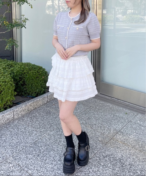 abc une face(アーベーセーアンフェイス)の「ツイード半袖カーディガン(カーディガン/ボレロ・レディース・ホワイト/ブルー/ピンク・FREE)」の13枚目の写真