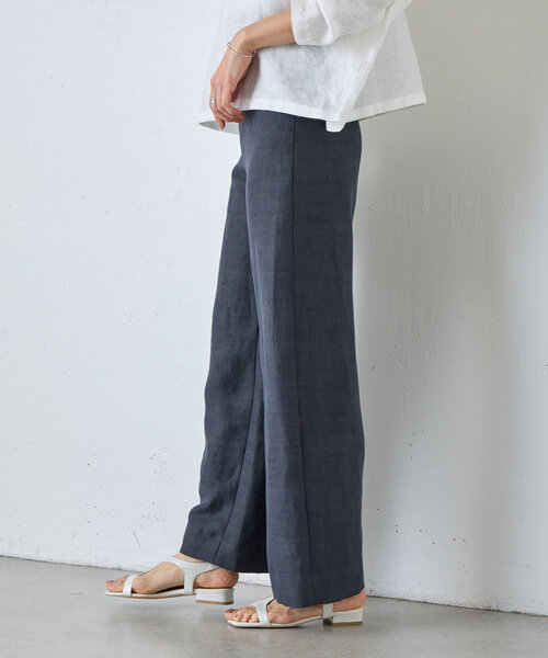 美品　BEARDSLEY ビアズリー　麻混テーパードパンツ リネンパンツ　グレー 美品BEARDSLEY ビアズリー麻混テーパードパンツ リネンパンツグレー