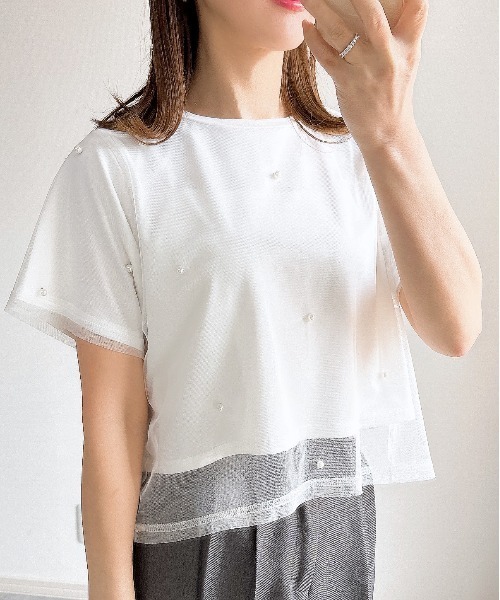 &. NOSTALGIA(アンドドットノスタルジア)の「【ZOZO限定】パール付きカットプルオーバー(Tシャツ/カットソー・レディース・ホワイト/ブラック・M)」の2枚目の写真