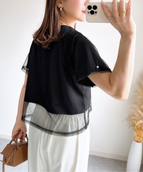 &. NOSTALGIA(アンドドットノスタルジア)の「【ZOZO限定】パール付きカットプルオーバー(Tシャツ/カットソー・レディース・ホワイト/ブラック・M)」の3枚目の写真