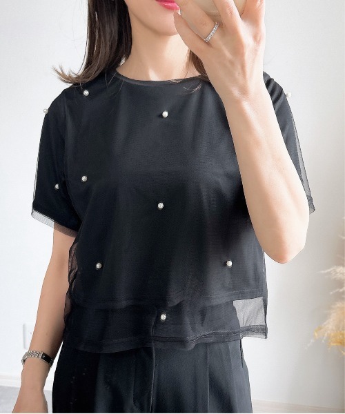 &. NOSTALGIA(アンドドットノスタルジア)の「【ZOZO限定】パール付きカットプルオーバー(Tシャツ/カットソー・レディース・ホワイト/ブラック・M)」の9枚目の写真