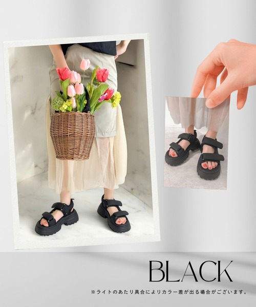 Sugar Sugar（シュガーシュガー）の「厚底スポーツサンダル 【SUGARSUGAR シュガーシュガー】レディース 厚底 ボリュームソール ダブルベルト 歩きやすい メッシュ スポサン スタイルアップ メッシュ 黒 アイボリー ふわふわ（サンダル・レディース・アイボリー/ブラック・S/M/L/LL）」の11枚目の写真