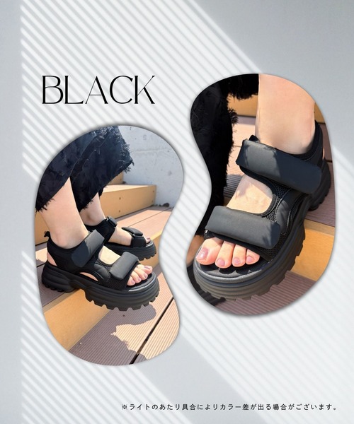 Sugar Sugar（シュガーシュガー）の「厚底スポーツサンダル 【SUGARSUGAR シュガーシュガー】レディース 厚底 ボリュームソール ダブルベルト 歩きやすい メッシュ スポサン スタイルアップ メッシュ 黒 アイボリー ふわふわ（サンダル・レディース・アイボリー/ブラック・S/M/L/LL）」の12枚目の写真