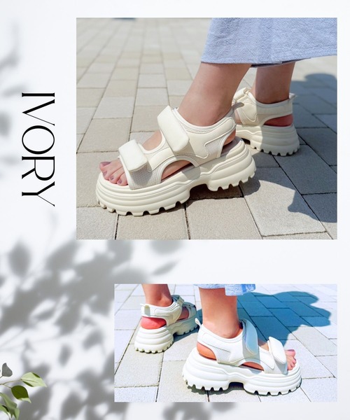 Sugar Sugar（シュガーシュガー）の「厚底スポーツサンダル 【SUGARSUGAR シュガーシュガー】レディース 厚底 ボリュームソール ダブルベルト 歩きやすい メッシュ スポサン スタイルアップ メッシュ 黒 アイボリー ふわふわ（サンダル・レディース・アイボリー/ブラック・S/M/L/LL）」の15枚目の写真