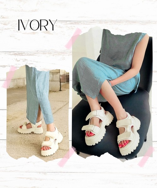 Sugar Sugar（シュガーシュガー）の「厚底スポーツサンダル 【SUGARSUGAR シュガーシュガー】レディース 厚底 ボリュームソール ダブルベルト 歩きやすい メッシュ スポサン スタイルアップ メッシュ 黒 アイボリー ふわふわ（サンダル・レディース・アイボリー/ブラック・S/M/L/LL）」の16枚目の写真